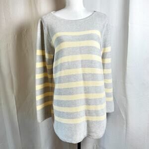 J Jill Womans L Petite Gray Striped Lightweight Cotton Blend Tunic Sweater EUC